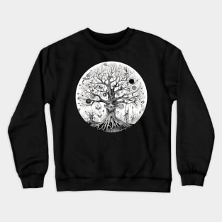 Haunted Tree of Life Spooky Graphic Art Skulls Gothic Tree Crewneck Sweatshirt